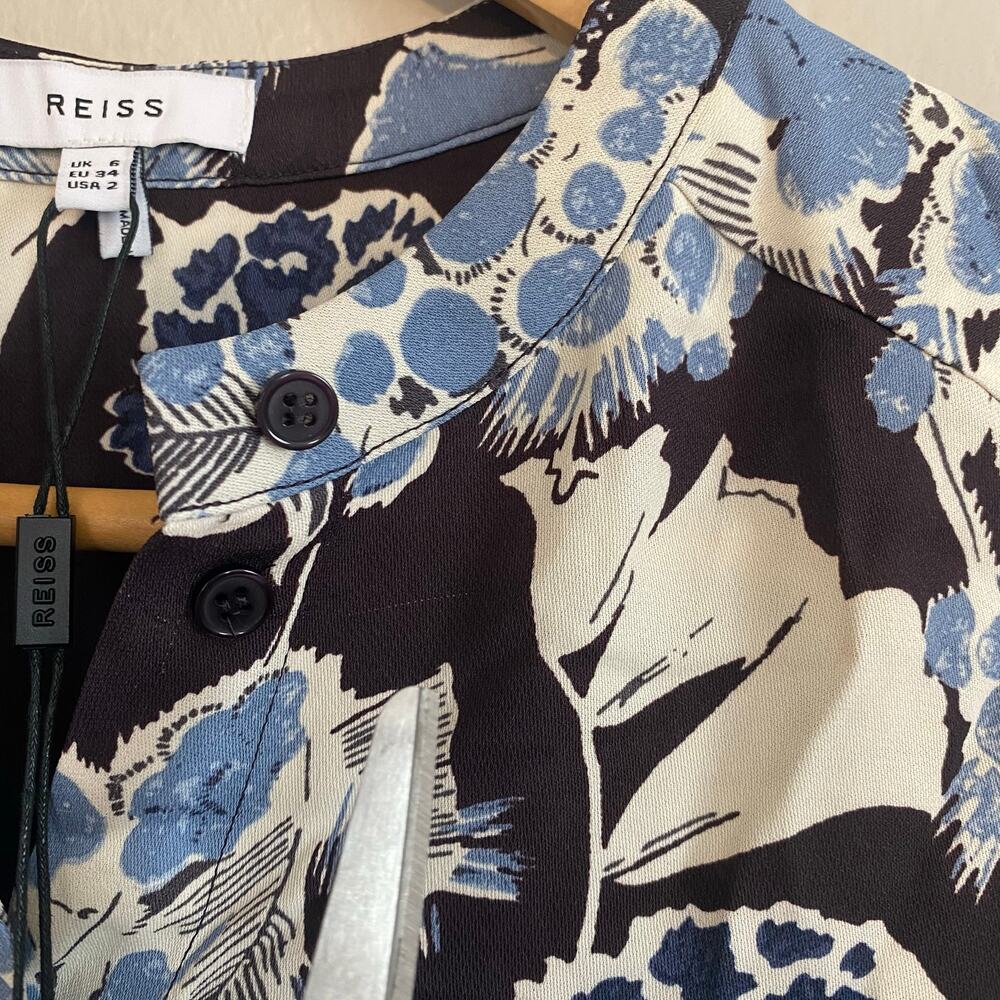 Reiss Mika Button Down Blouse Long Sleeve Womens Size 2 XS Floral Blue Career - Picture 9 of 11